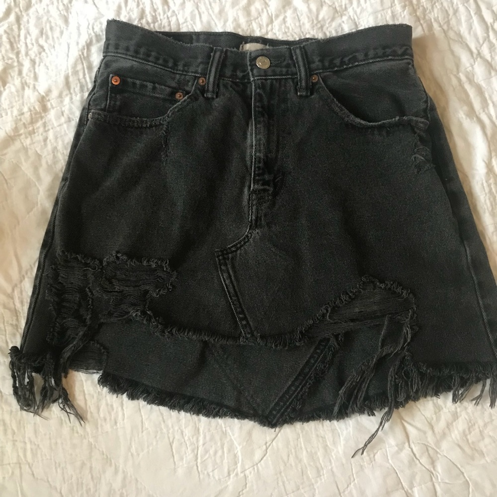 Furst of a Kind Black Distressed Jean Skirt Levi